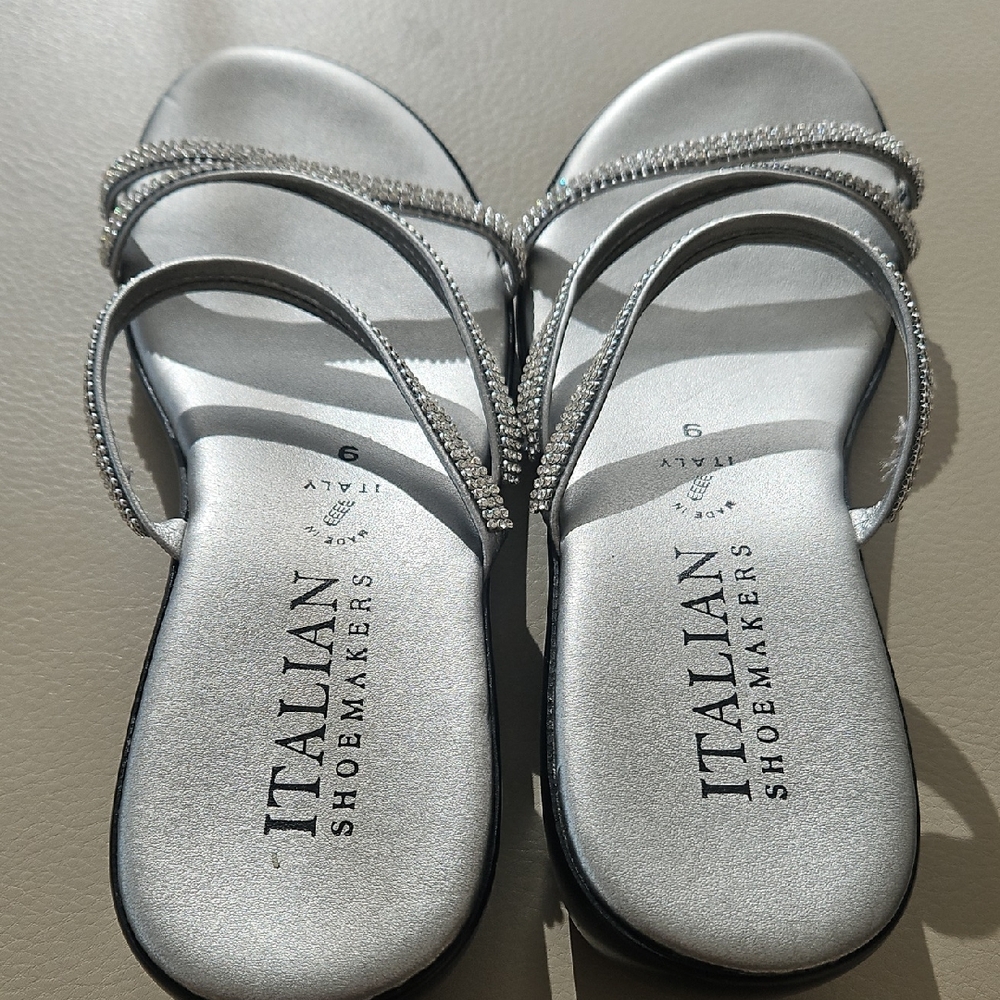 Italian Shoemakers Silver Rhinestone Strappy Women's Sandals